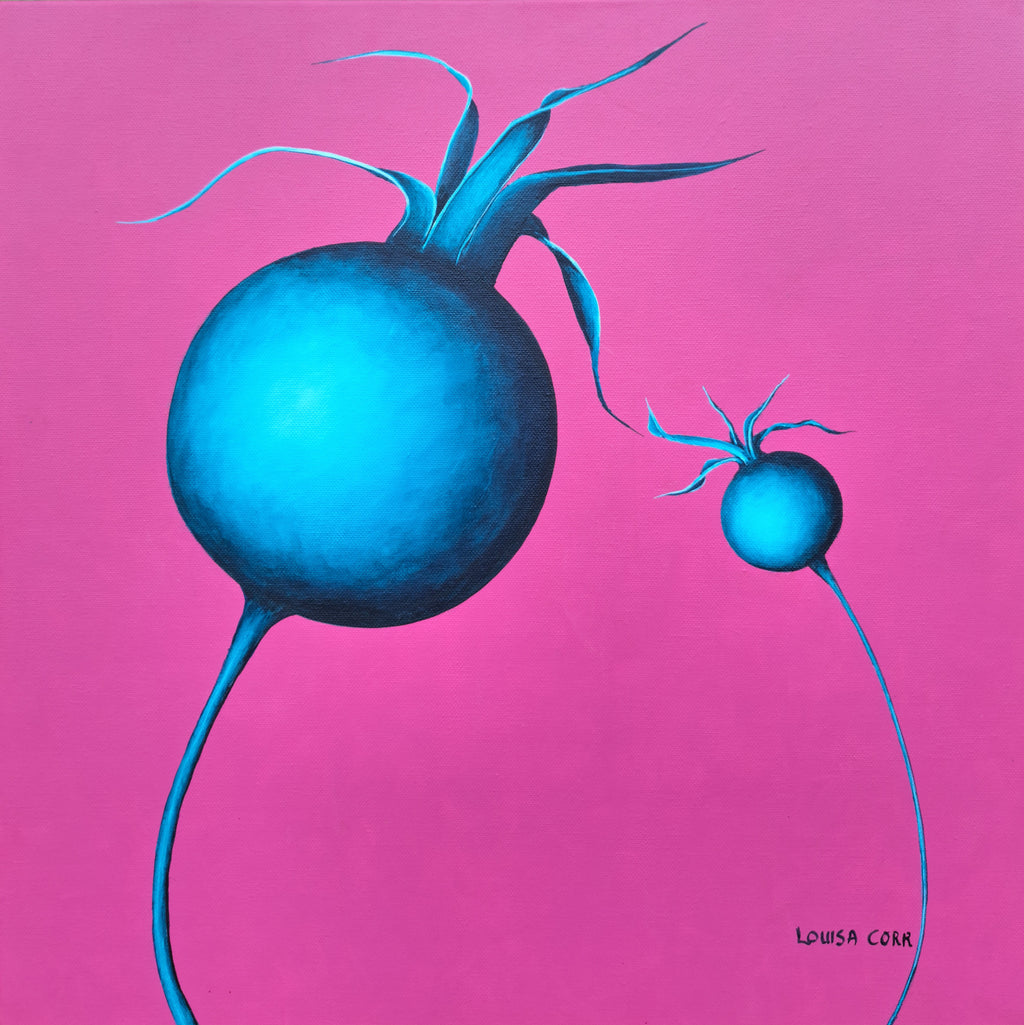 Pink background and blue rosehips on fine art print