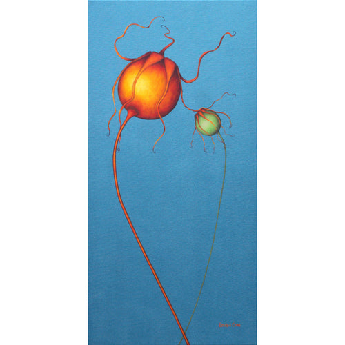 Rosehip branch acrylic painting, contemporary botanical fine art