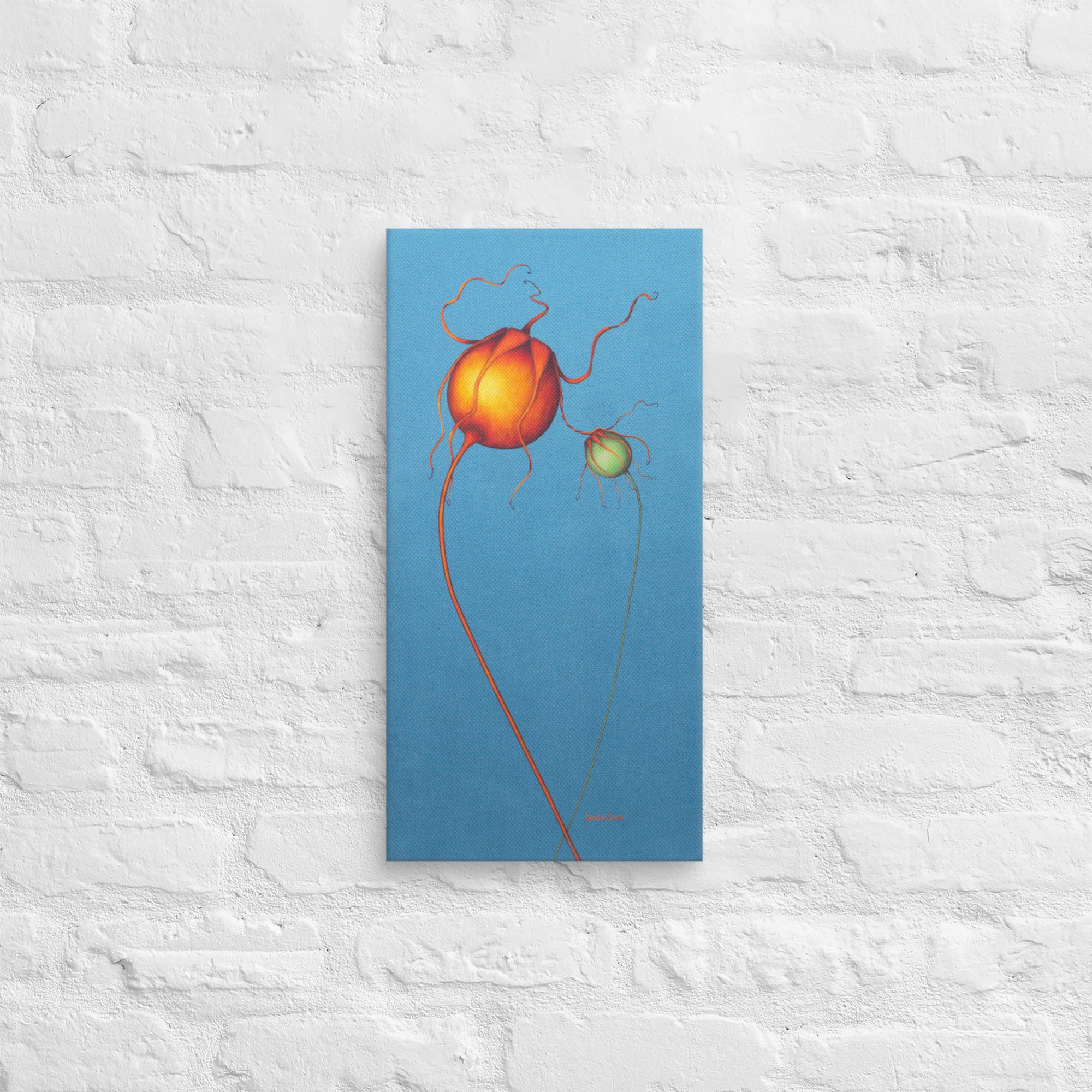 Rosehip branch acrylic painting, contemporary botanical fine art Louisa Corr