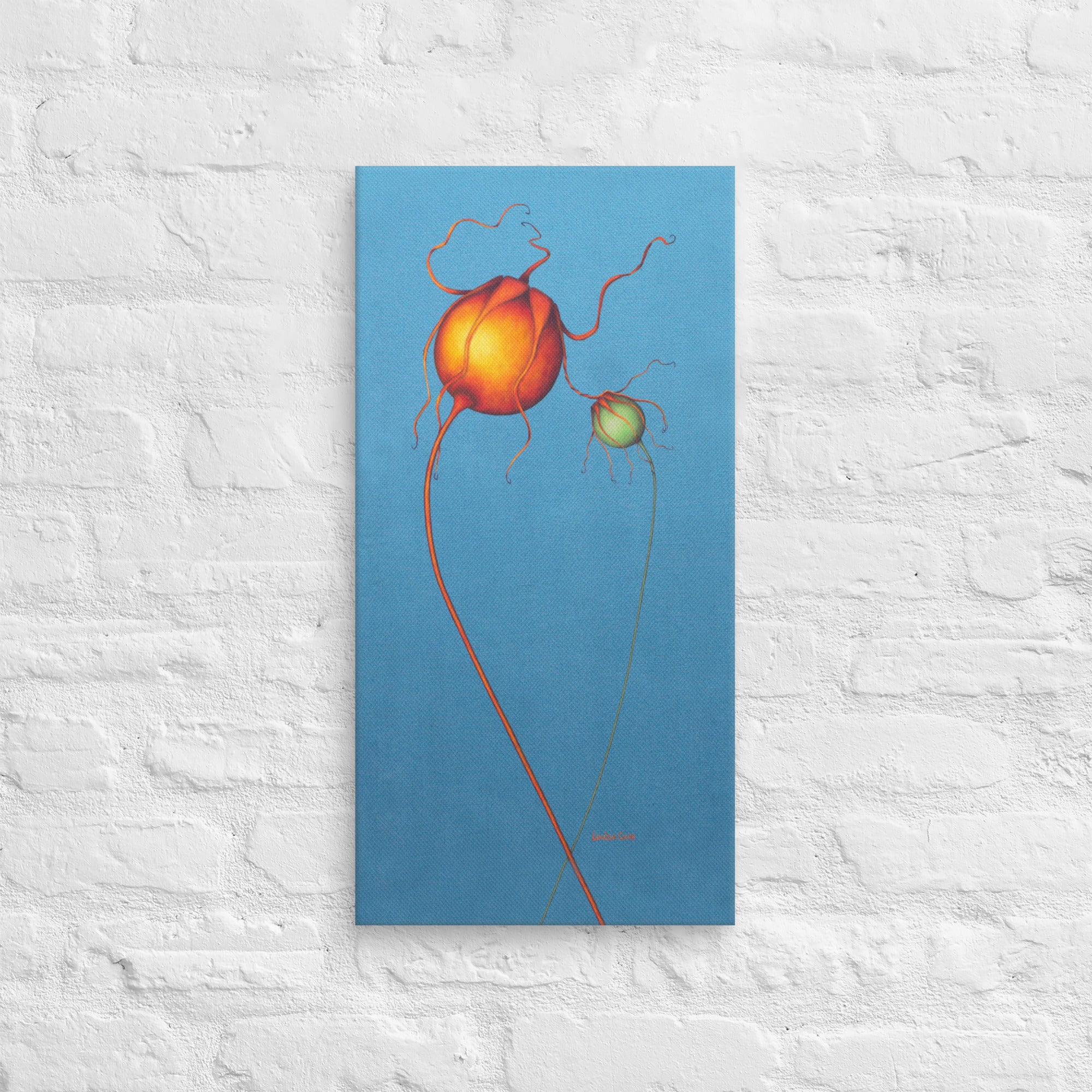 Rosehip branch acrylic painting, contemporary botanical fine art